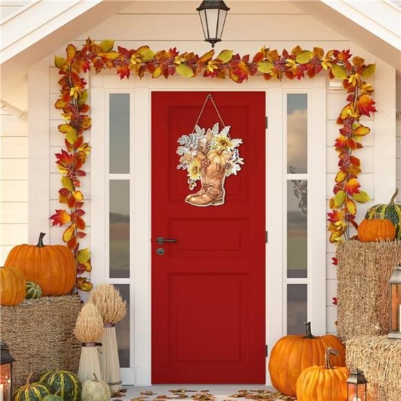 Fall Floral Wooden Sign Hanging Plaque Farmhouse Sunflower Pumpkin - Picture 2 of 6